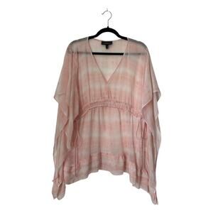 Lane Bryant Top Size 14/16 Pink Tie Dye Pullover Sheer Tunic Fairy Flowy Boho
